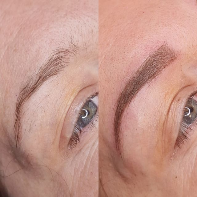 Powder brows PMU voor en na