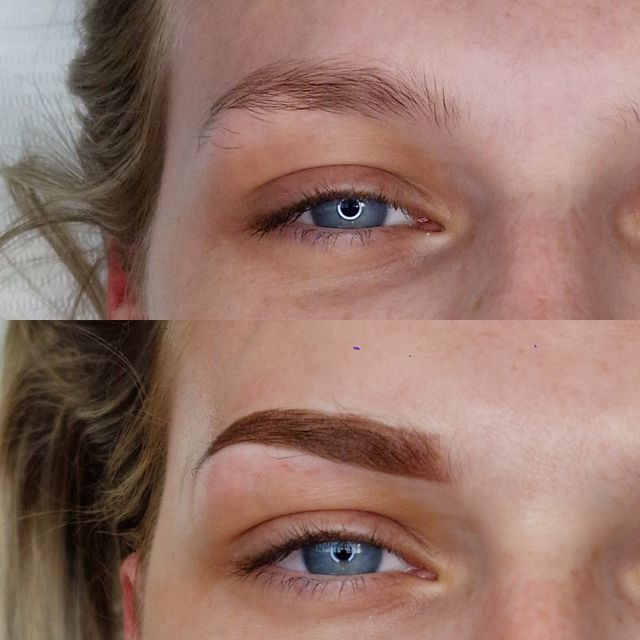 Powder brows PMU voor en na