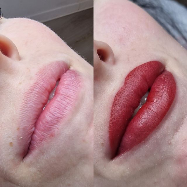 Lipblush PMU voor en na