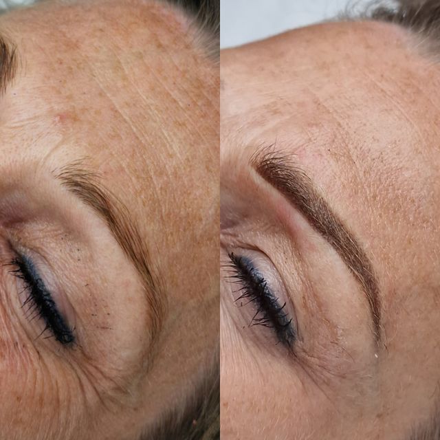 Powder brows PMU voor en na